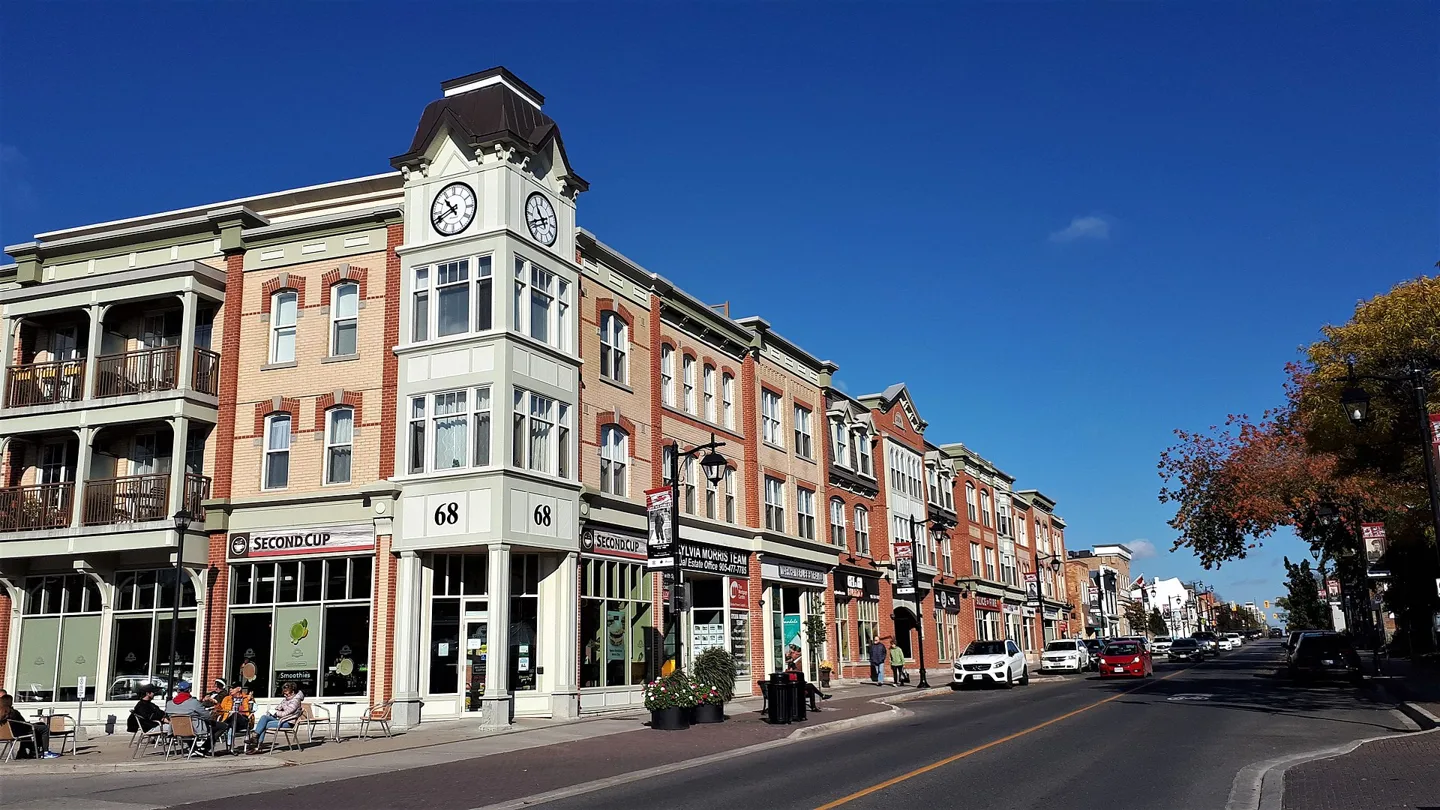Historic storefronts along Main Street in Markham Village